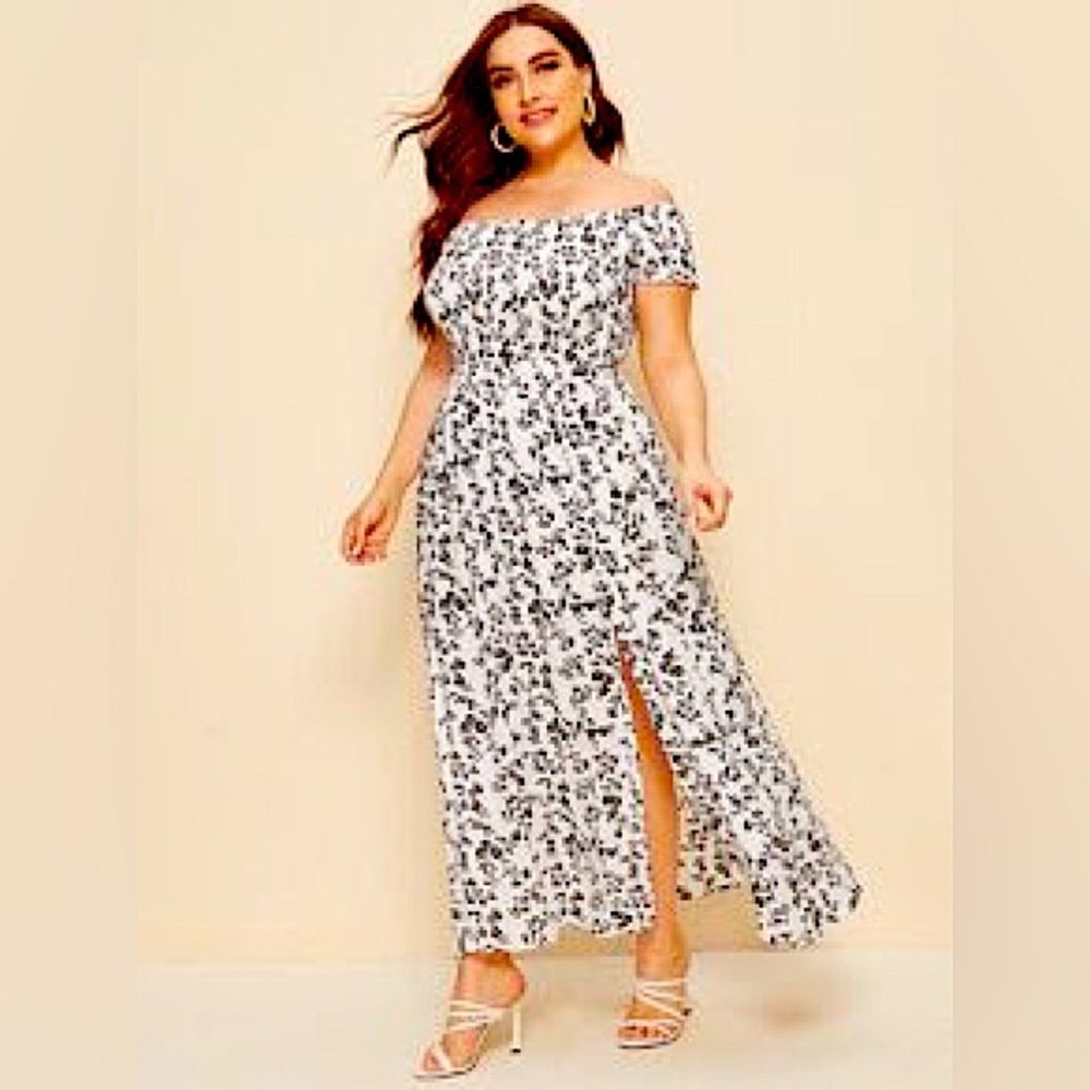 Shirred Bardot floral dress